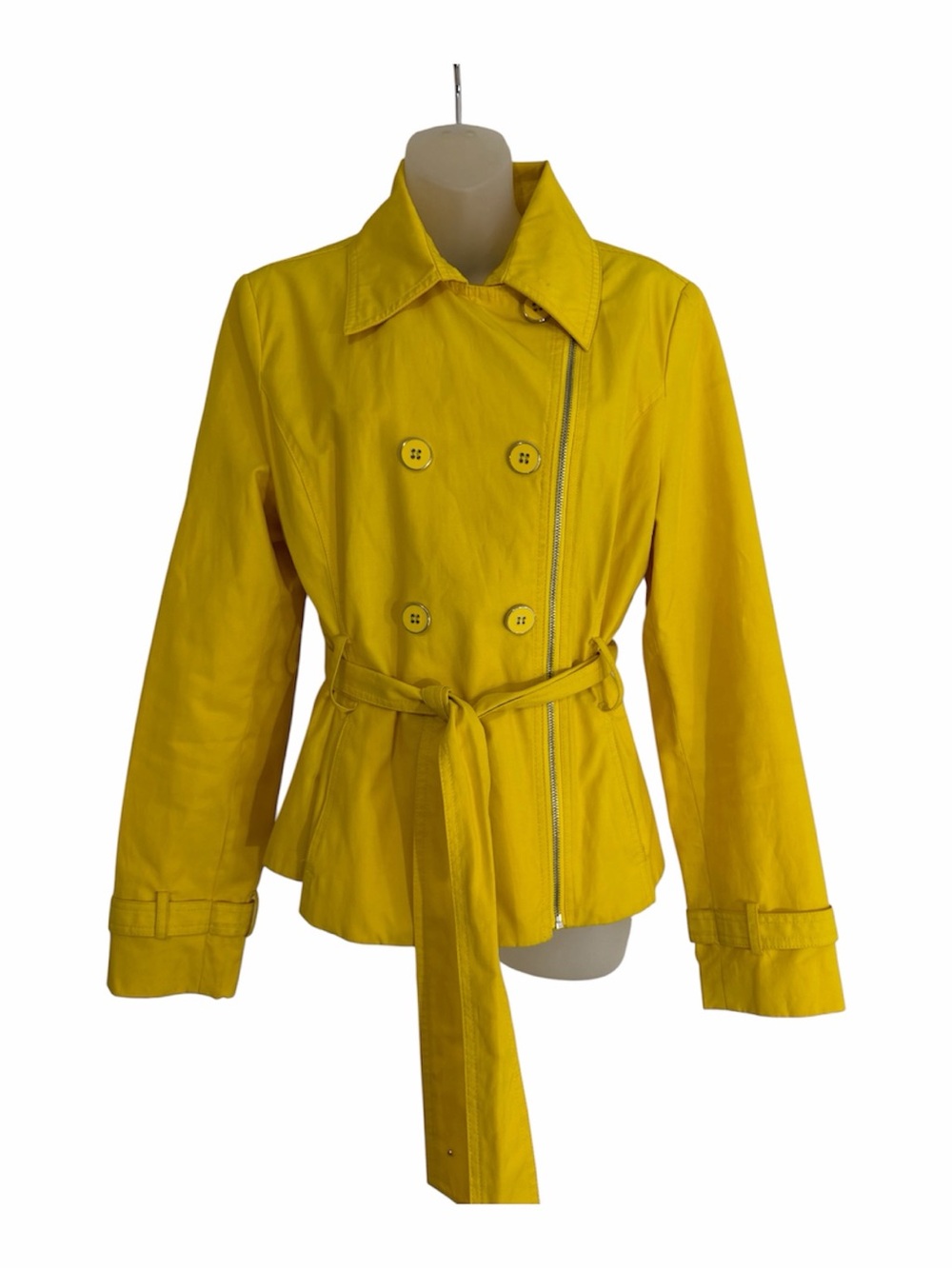 Black Rivet Bright Yellow Belted Trench Moto Jacket XXL